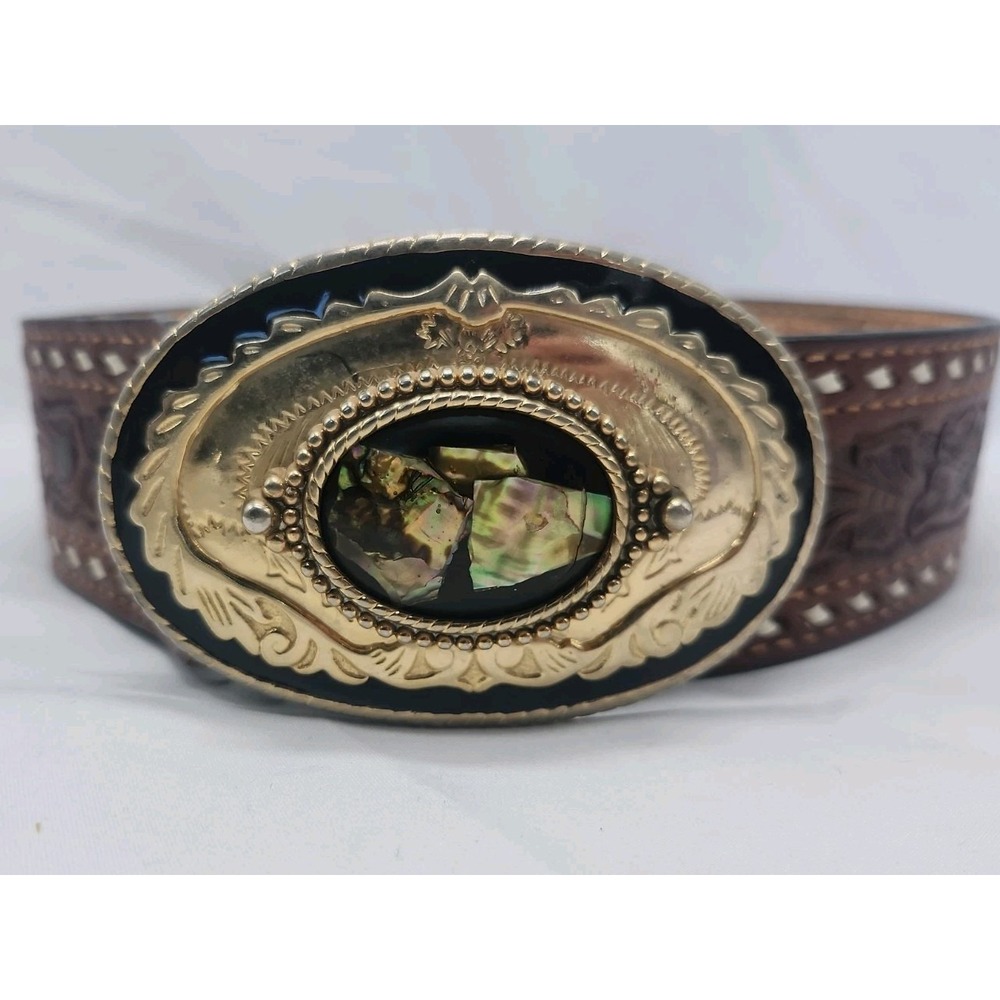 Western Genuine Leather Cowhide  Tulled Oval Buckle Boho USA 36